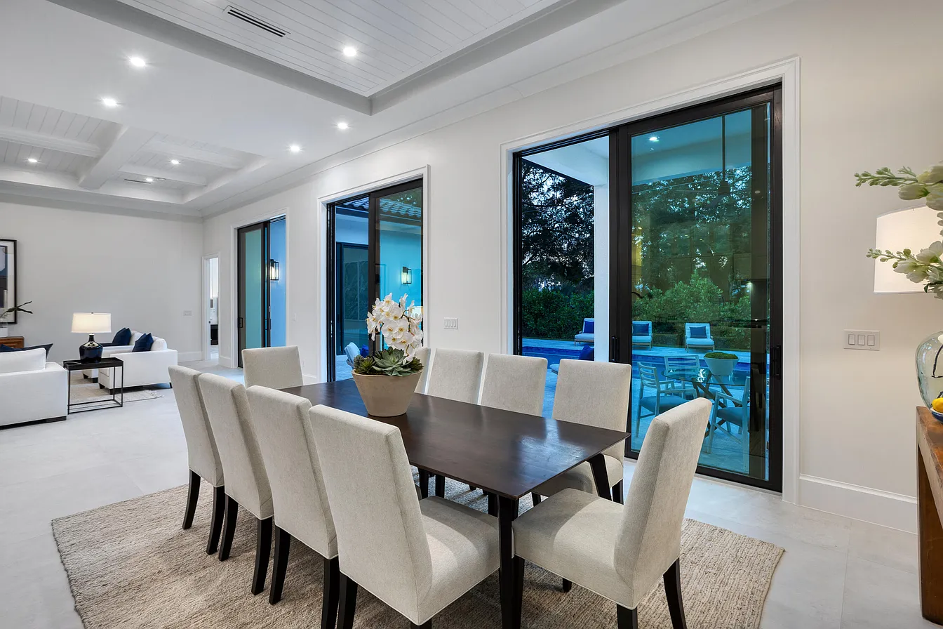 Dining area opening toward the outdoor spaces